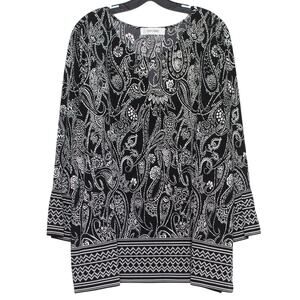 Jones Studio Top Paisley Bell Sleeve Boho Retro Feminine Whimsigoth Black 3X
